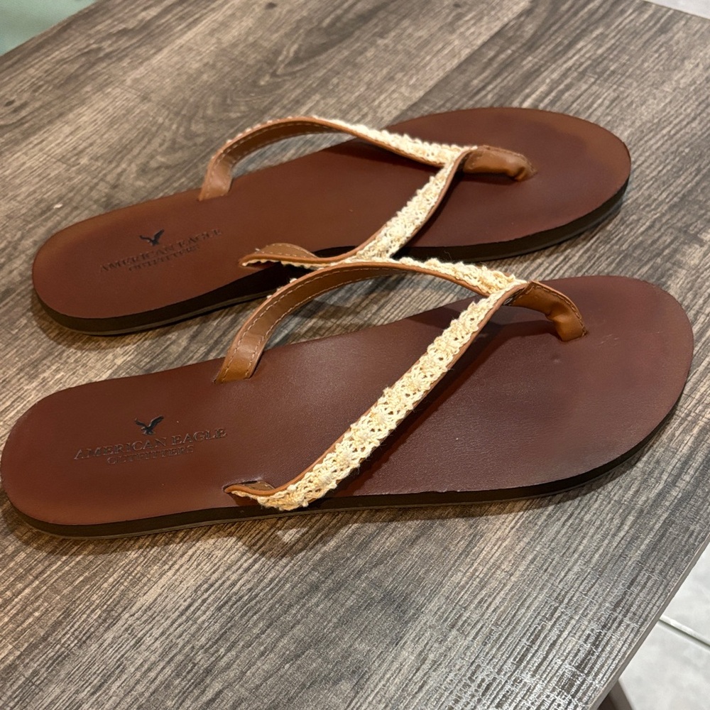 American Eagle Outfitters Brown Sandals with Cream Straps - Picture 2 of 3